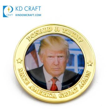 Diseño personalizado metal 3D impresión epoxi oro americano presidente de EE. UU. Recuerdo conmemorativo novedad donald trump challenge coin